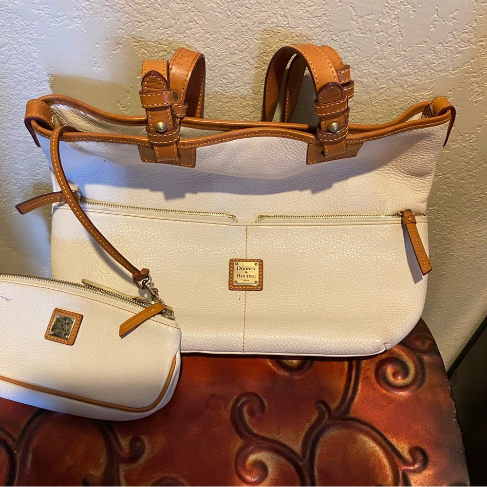 Dooney & Bourke White and Tan Structured Tote